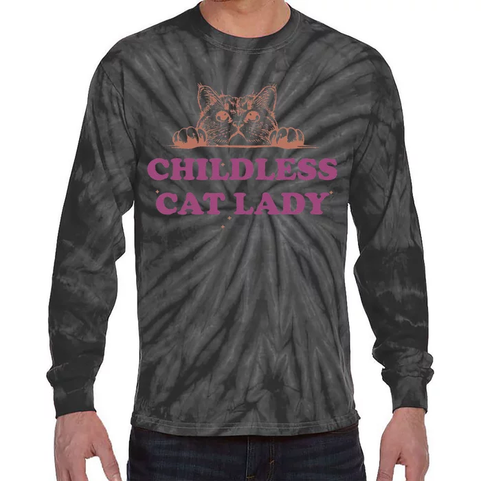 Childless Cat Lady Funny 2024 Tie-Dye Long Sleeve Shirt