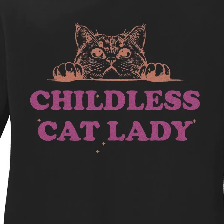 Childless Cat Lady Funny 2024 Ladies Long Sleeve Shirt