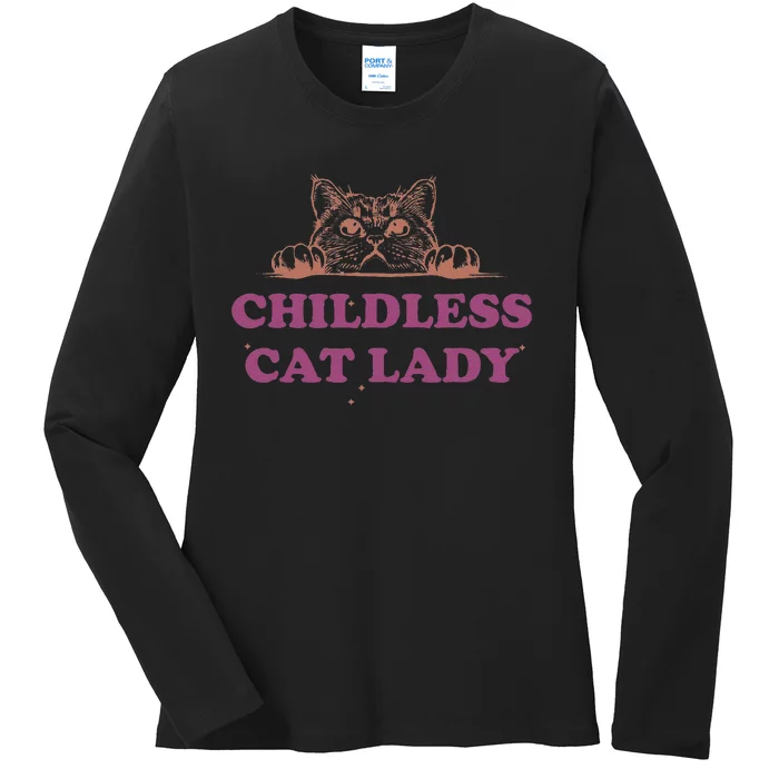 Childless Cat Lady Funny 2024 Ladies Long Sleeve Shirt