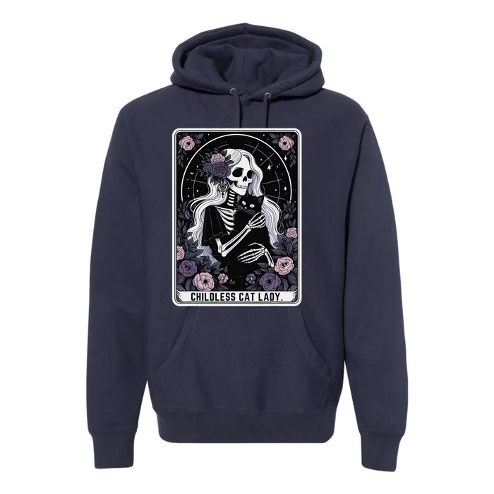 Childless Cat Lady Cute Gothic Skeleton Tarot Card Women Premium Hoodie