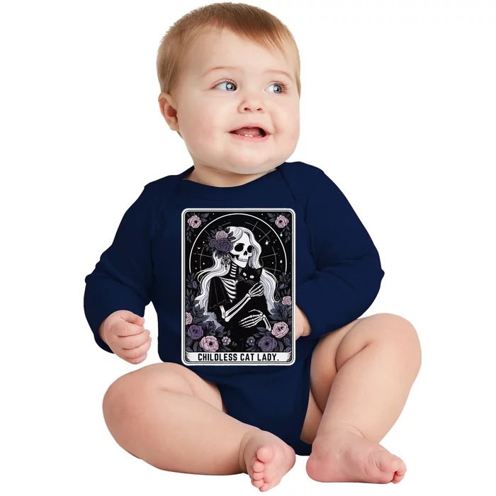 Childless Cat Lady Cute Gothic Skeleton Tarot Card Women Baby Long Sleeve Bodysuit