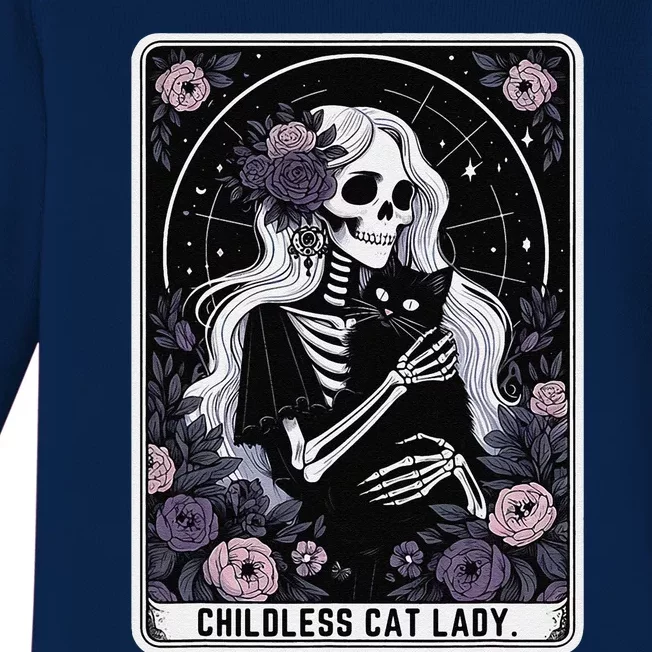 Childless Cat Lady Cute Gothic Skeleton Tarot Card Women Baby Long Sleeve Bodysuit