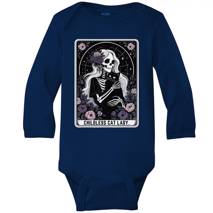 Childless Cat Lady Cute Gothic Skeleton Tarot Card Women Baby Long Sleeve Bodysuit