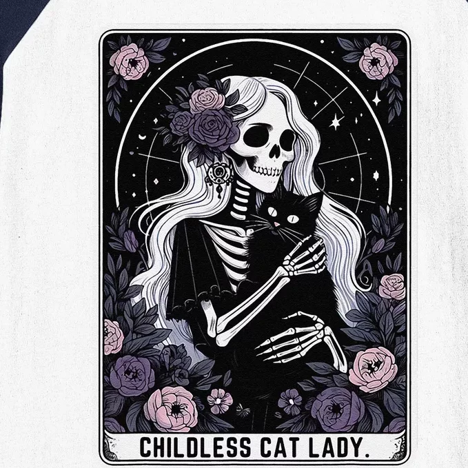 Childless Cat Lady Cute Gothic Skeleton Tarot Card Women Baseball Sleeve Shirt