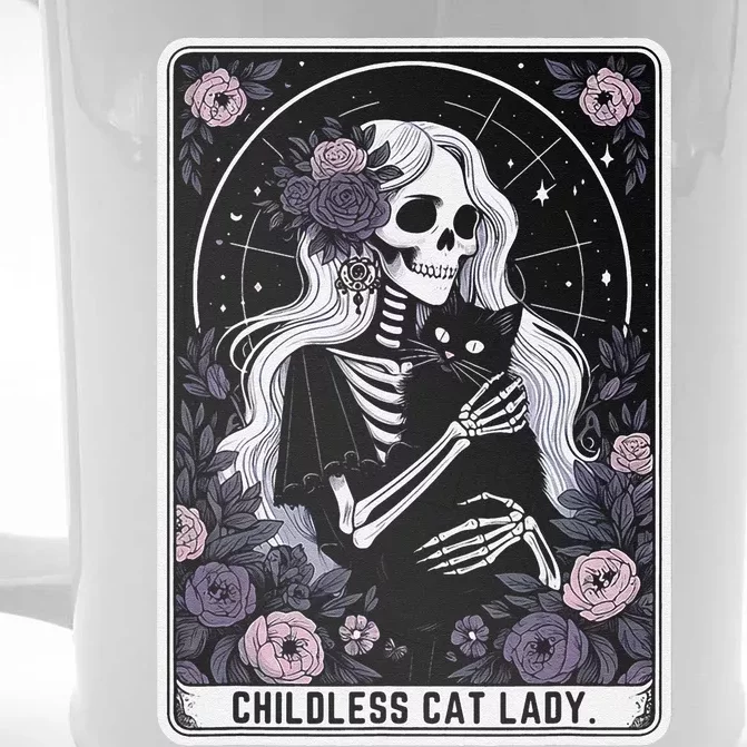 Childless Cat Lady Cute Gothic Skeleton Tarot Card Women Front & Back Beer Stein