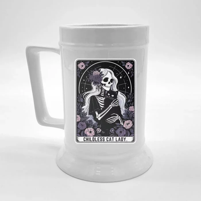 Childless Cat Lady Cute Gothic Skeleton Tarot Card Women Front & Back Beer Stein