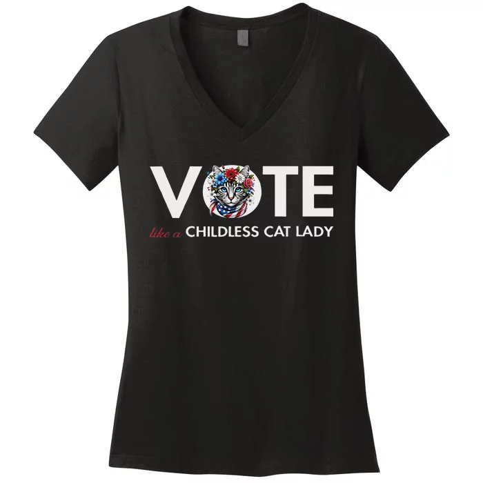 Childless Cat Lady For President 2024 Funny Gifts Women's V-Neck T-Shirt