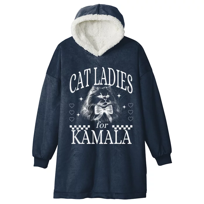 Childless Cat Lady Cat Ladies For Kamala Democrat Kamala Harris 2024 Hooded Wearable Blanket