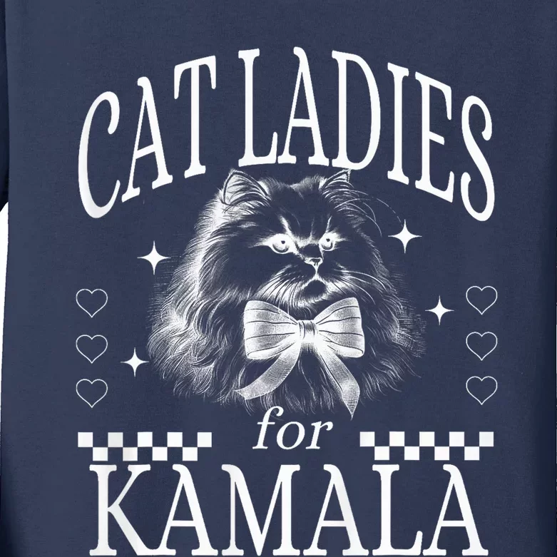 Childless Cat Lady Cat Ladies For Kamala Democrat Kamala Harris 2024 Kids Long Sleeve Shirt