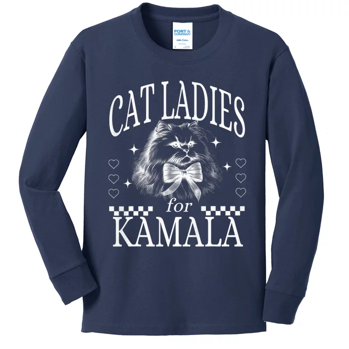 Childless Cat Lady Cat Ladies For Kamala Democrat Kamala Harris 2024 Kids Long Sleeve Shirt