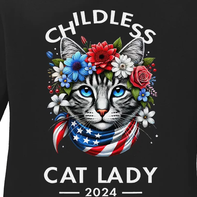 Childless Cat Lady For President 2024 Funny Gifts Ladies Long Sleeve Shirt