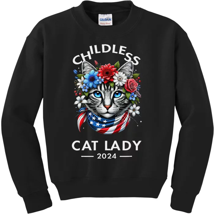 Childless Cat Lady For President 2024 Funny Gifts Kids Sweatshirt