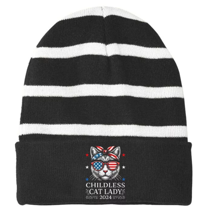 Childless Cat Lady Ladies For Kamala Harris Voting Kamala Striped Beanie with Solid Band