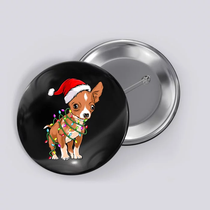 Chihuahua Christmas Lights Gift Funny Xmas Dog Lover Button