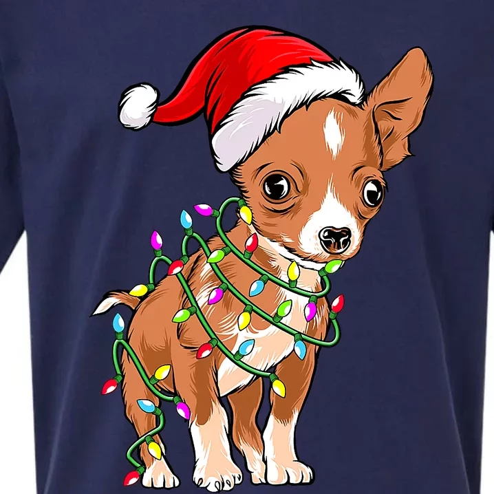 Chihuahua Christmas Lights Gift Funny Xmas Dog Lover Sueded Cloud Jersey T-Shirt