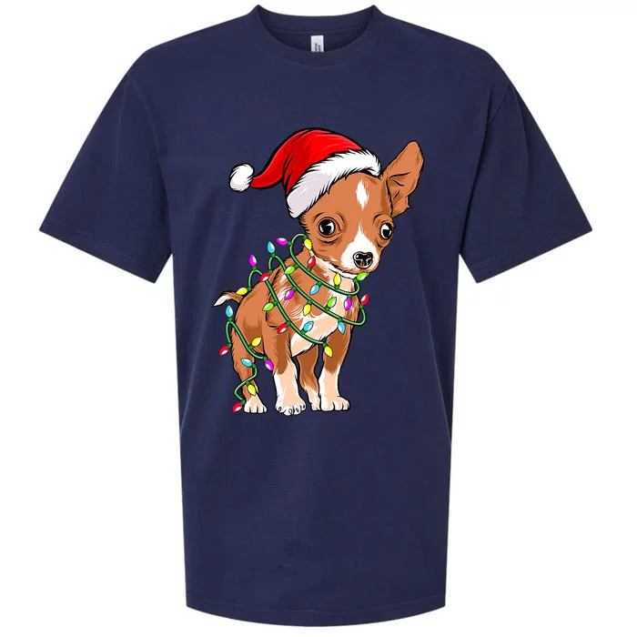 Chihuahua Christmas Lights Gift Funny Xmas Dog Lover Sueded Cloud Jersey T-Shirt