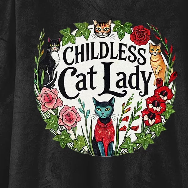 Childless Cat Lady Illustration Hooded Wearable Blanket