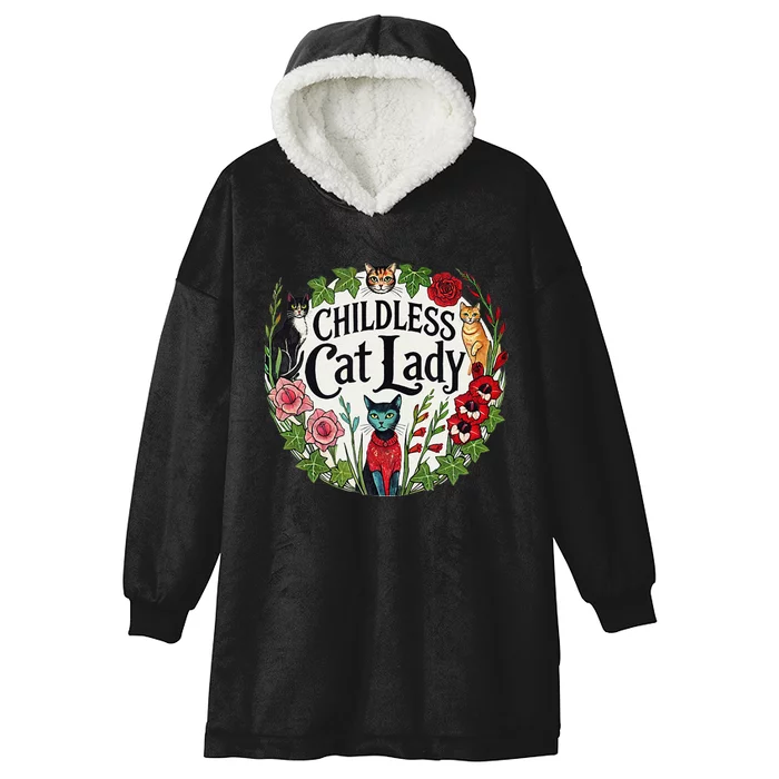 Childless Cat Lady Illustration Hooded Wearable Blanket