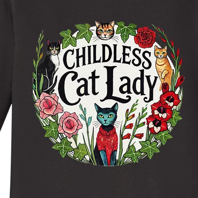 Childless Cat Lady Illustration Baby Long Sleeve Bodysuit