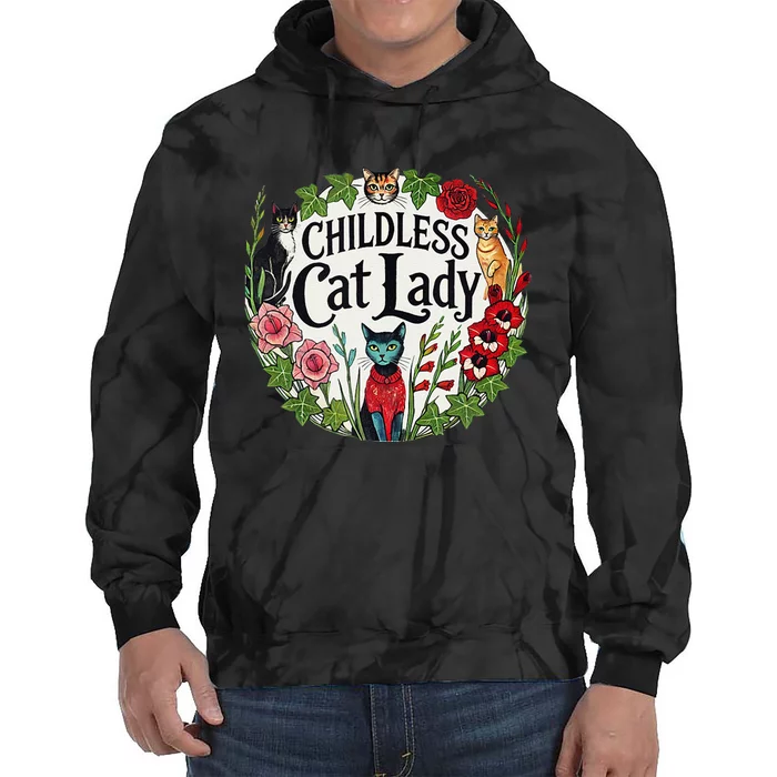 Childless Cat Lady Illustration Tie Dye Hoodie