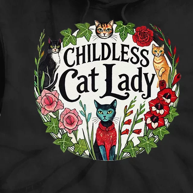 Childless Cat Lady Illustration Tie Dye Hoodie