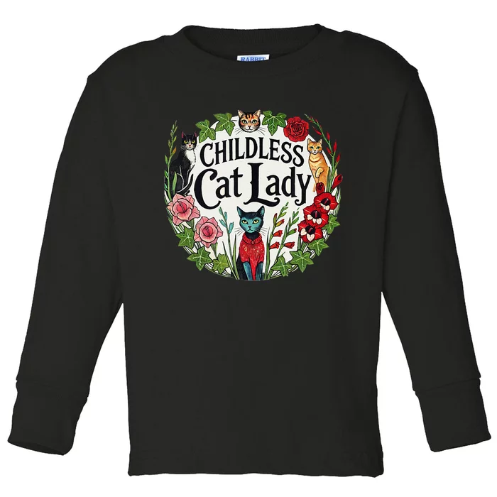 Childless Cat Lady Illustration Toddler Long Sleeve Shirt