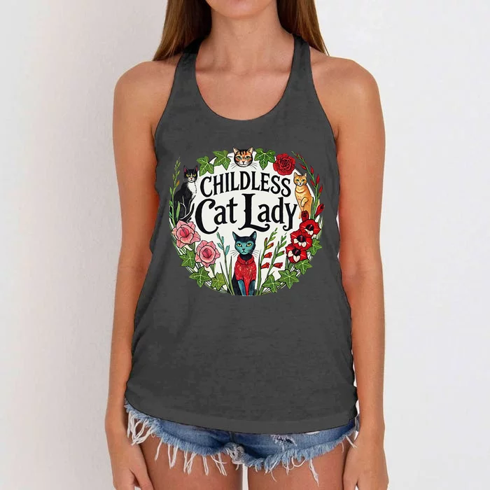 Childless Cat Lady Illustration Women's Knotted Racerback Tank