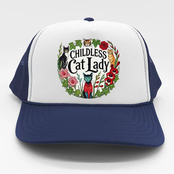 Childless Cat Lady Illustration Trucker Hat