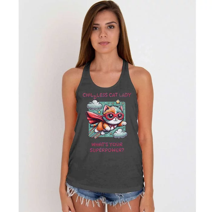 Childless Cat Lady WhatS Your Superpower Women's Knotted Racerback Tank