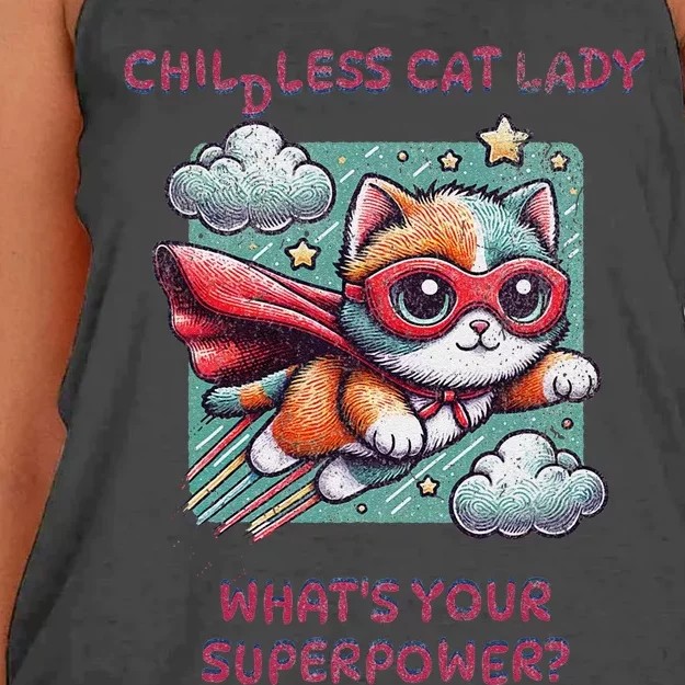 Childless Cat Lady WhatS Your Superpower Women's Knotted Racerback Tank