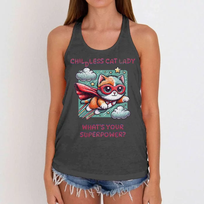 Childless Cat Lady WhatS Your Superpower Women's Knotted Racerback Tank