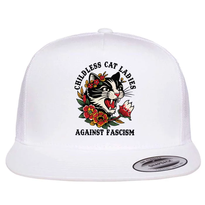 Childless Cat Ladies Against Fascism Feminist Flat Bill Trucker Hat