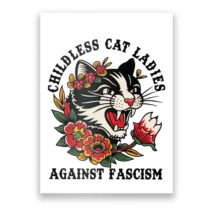 Childless Cat Ladies Against Fascism Feminist Poster