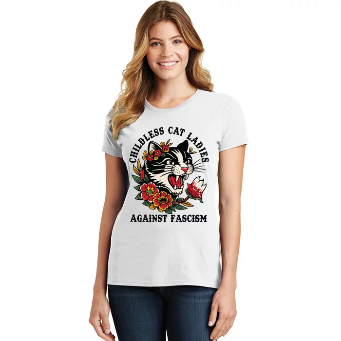 Childless Cat Ladies Against Fascism Feminist Women's T-Shirt