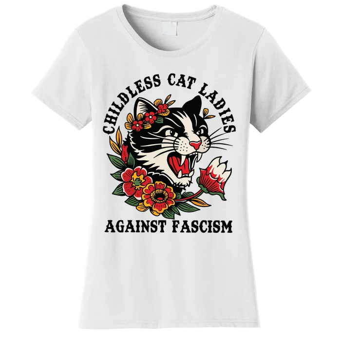 Childless Cat Ladies Against Fascism Feminist Women's T-Shirt