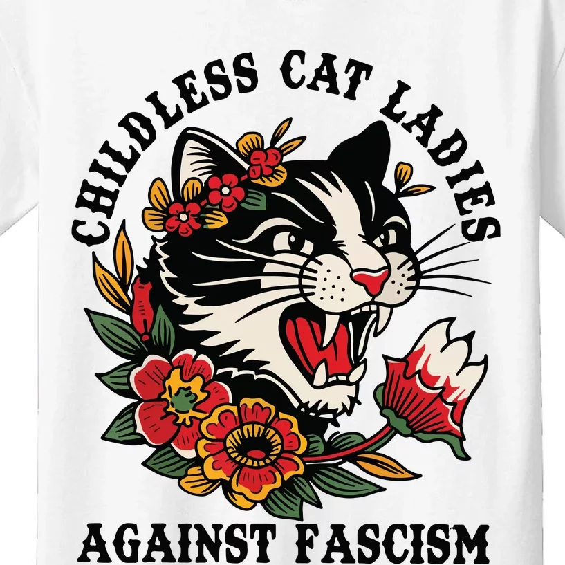 Childless Cat Ladies Against Fascism Feminist Kids T-Shirt