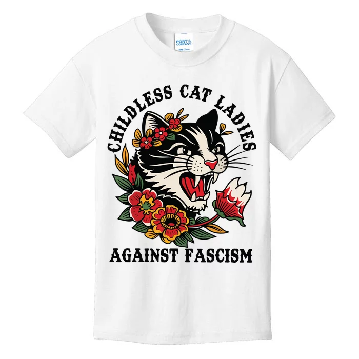 Childless Cat Ladies Against Fascism Feminist Kids T-Shirt