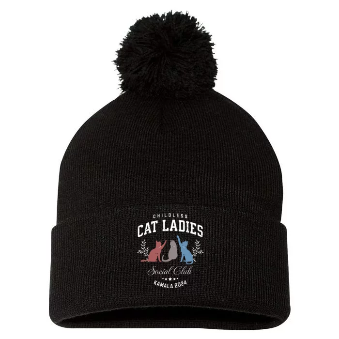 Childless Cat Ladies Kamala 2024 Election President Women Pom Pom 12in Knit Beanie