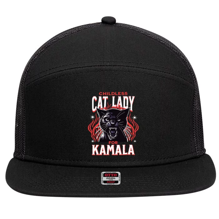 Childless Cat Lady For Kamala Harris 2024 President Election 7 Panel Mesh Trucker Snapback Hat