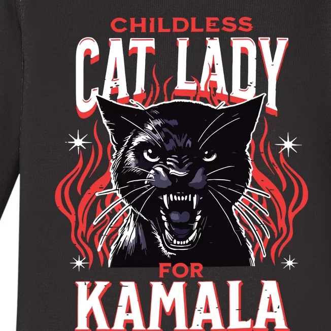 Childless Cat Lady For Kamala Harris 2024 President Election Baby Long Sleeve Bodysuit