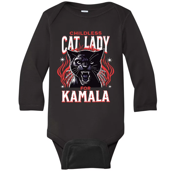 Childless Cat Lady For Kamala Harris 2024 President Election Baby Long Sleeve Bodysuit