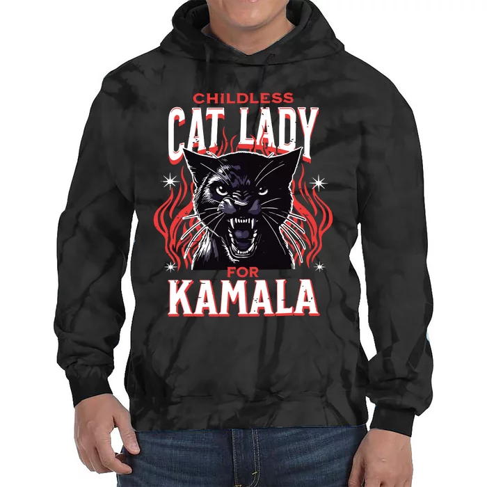 Childless Cat Lady For Kamala Harris 2024 President Election Tie Dye Hoodie