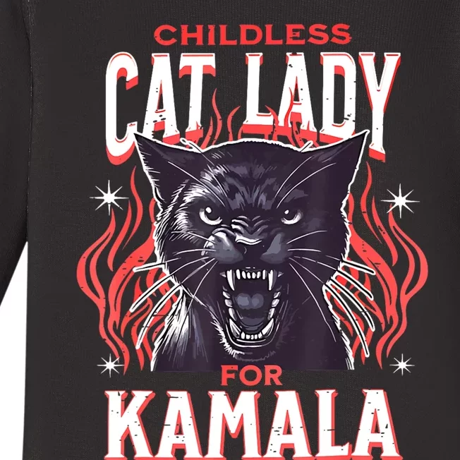 Childless Cat Lady For Kamala Harris 2024 President Election Baby Long Sleeve Bodysuit