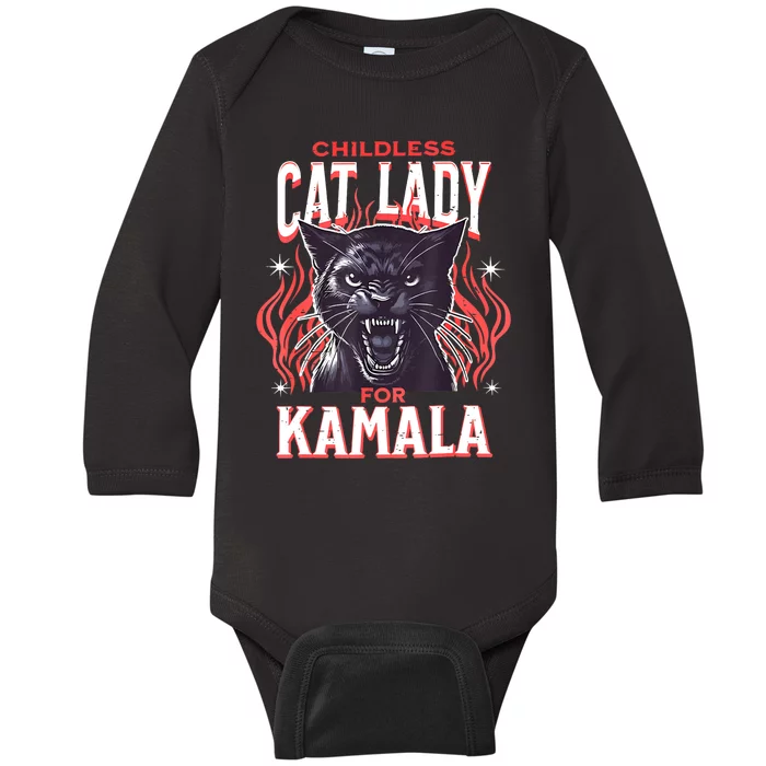 Childless Cat Lady For Kamala Harris 2024 President Election Baby Long Sleeve Bodysuit