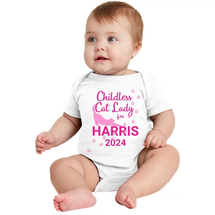 Childless Cat Lady For Harris 2024 Cat Lovers Kamala Harris 2024 Baby Bodysuit