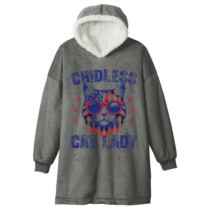 Childless Cat Ladies For Kamala Harris 2024 Election Hooded Wearable Blanket