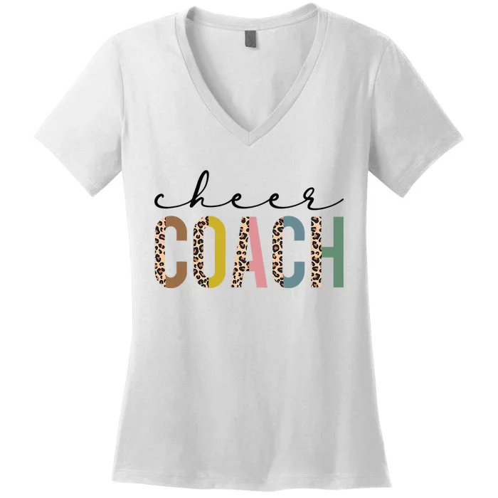 Cheer Coach Leopard Cheerleading Props Cute Cheer For Coach Women's V-Neck T-Shirt