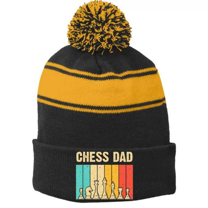 Cool Chess Lover Art For Dad Men Father Novelty Chess Player Stripe Pom Pom Beanie