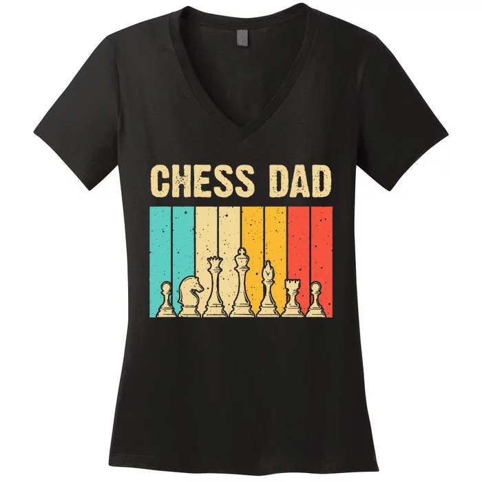 Cool Chess Lover Art For Dad Men Father Novelty Chess Player Women's V-Neck T-Shirt