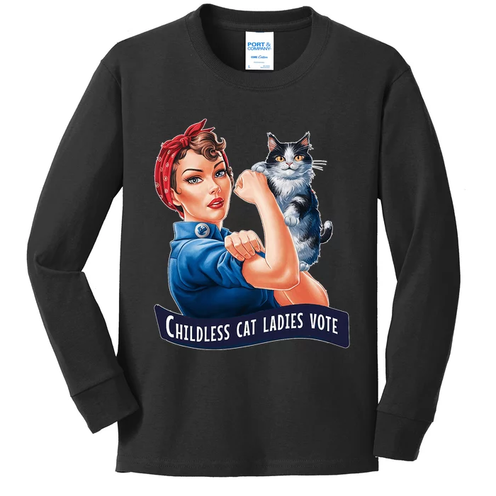 Childless Cat Ladies Vote Rosie The Riveter Kids Long Sleeve Shirt